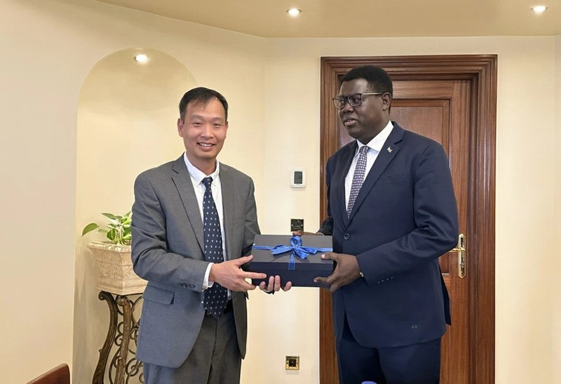 L’ambassadeur du Vietnam en Égypte, également accrédité au Soudan du Sud, Nguyen Nam Duong (gauche), et le ministre sud-soudanais des Affaires étrangères et de la Coopération internationale, Monday Semaya Kumba. Photo : VNA.