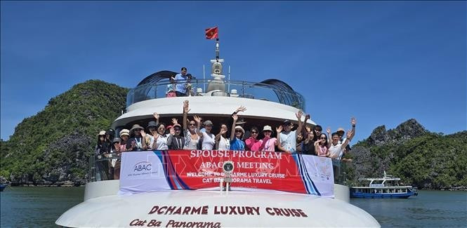 Les conjoints des délégués de l'ABAC III visitent la baie de Lan Ha. Photo : VNA.