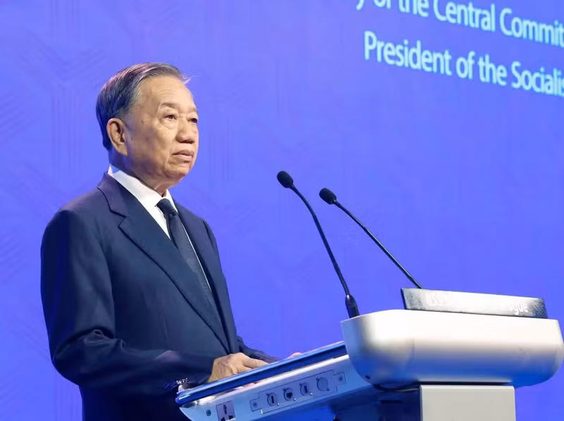 Le Secrétaire général du Parti communiste et président, To Lam, lors du Dialogue de Shangri-La. Photo : VNA