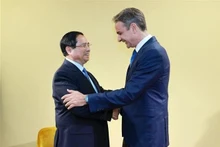 Le Premier ministre Pham Minh Chinh rencontre son homologue grec Kyriakos Mitsotakis (droite). Photo : VNA. 