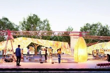 Une exposition originale réalisée à partir de papier "dó" traditionnel et de matériaux recyclés au jardin Dien Hong. Photo : nhandan.vn 