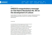 Message de félicitations de l'UNESCO.