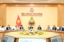 Le ministre vietnamien de l'Industrie et du Commerce, Nguyen Hong Dien, à la séance de négociation en ligne. Photo : baochinhphu.vn
