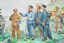Tableau représentant le moment où le Président Hô Chi Minh pose ses premiers pas sur le sol vietnamien en franchissant le repère 108. (Peinture : Trinh Phong)
