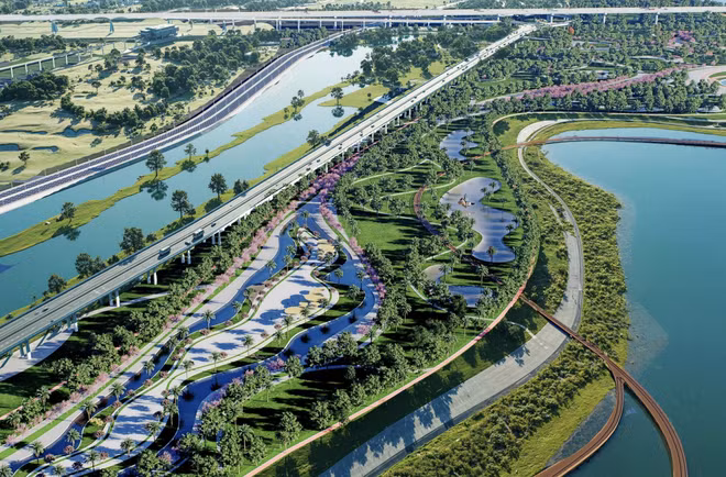 Perspective de l’axe de l’avenue paysagère du fleuve Rouge. Photo : Quang Phong