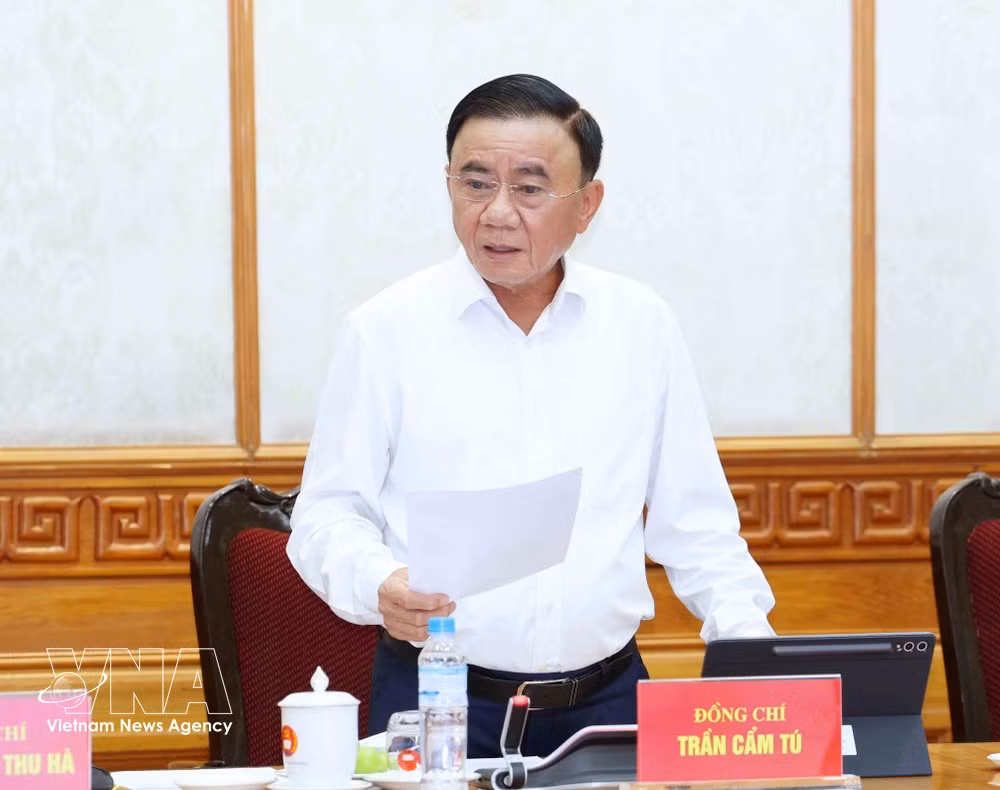 M. Tran Cam Tu, permanent du Secrétariat du Comité central du Parti et secrétaire du Comité du Parti des organismes du Parti au niveau centrall prend la parole lors de la réunion. Photo : VNA