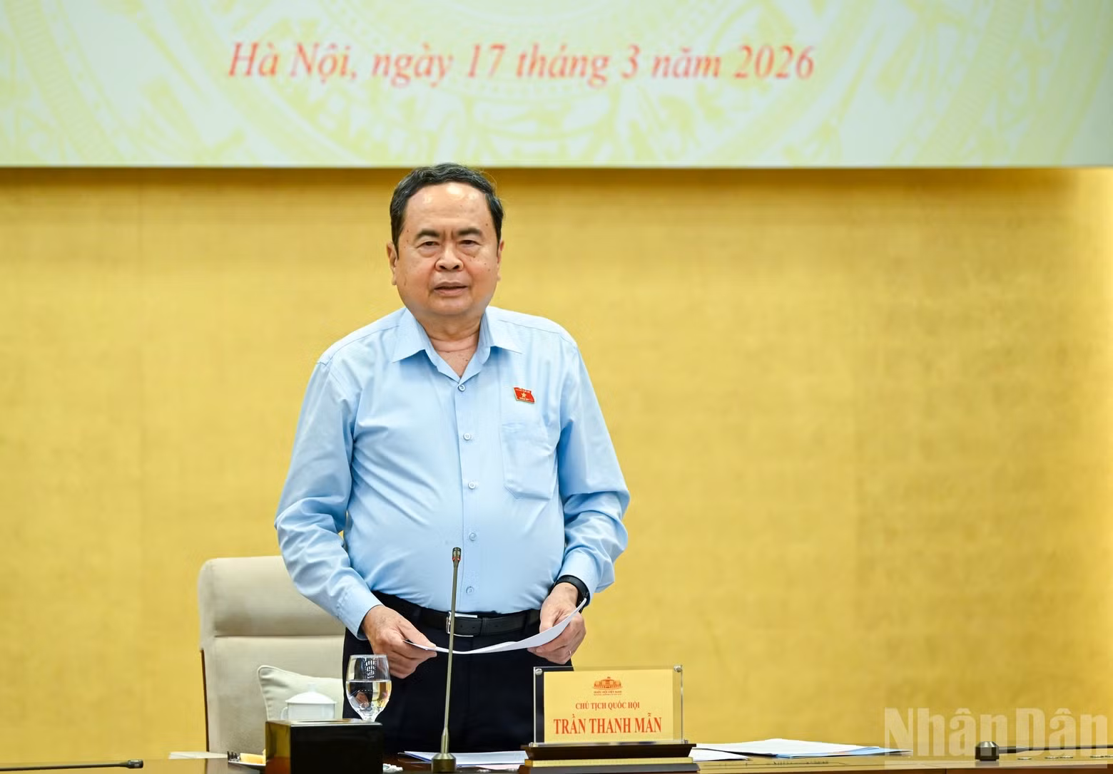 Le Président de l’Assemblée nationale Tran Thanh Man prononce le discours d’ouverture de la conférence.
