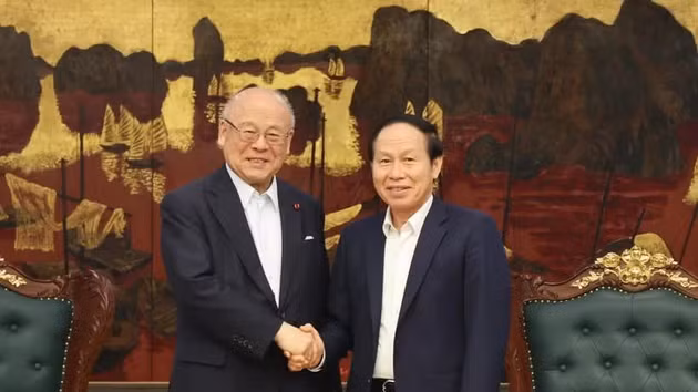 Le vice-Premier ministre Le Tien Chau (à droite) reçoit Takebe Tsutomu, conseiller spécial de l'Alliance d'amitié parlementaire Japon-Vietnam, à Hanoï le 26 juin. Photo : VNA.