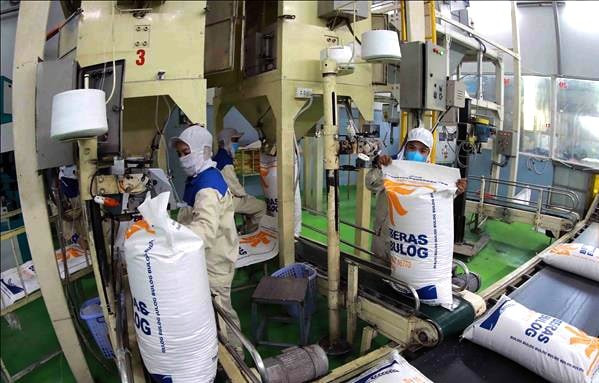 Conditionnement de riz destiné à l’exportation dans l’usine du groupe Lộc Trời. Photo : hanoimoi.vn