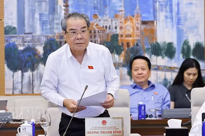 Le président de la Commission des aspirations et de la supervision de l’Assemblée nationale, Duong Thanh Binh, s'exprimer à la réunion. Photo: VNA