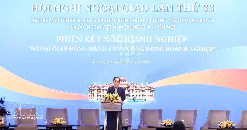 Le Premier ministre Le Minh Hung et des délégués participant au séance plénière de la 33e Conférence diplomatique. Photo : VNA.