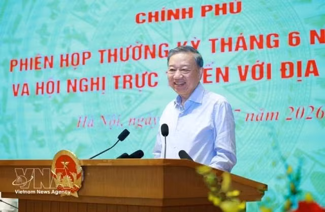 Le secrétaire général du Parti communiste du Vietnam et président de la République, To Lam s'exprime. Photo : VNA. 
