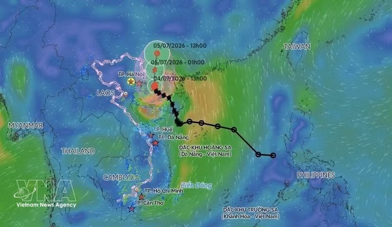 Trajectoire de la tempête Maysak à 14h le 4 juillet. Photo : VNA