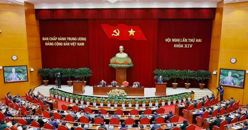 La séance d'ouverture du deuxième Plénum du Comité central du Parti communiste du Vietnam du XIVe mandat à Hanoï. Photo : VNA.