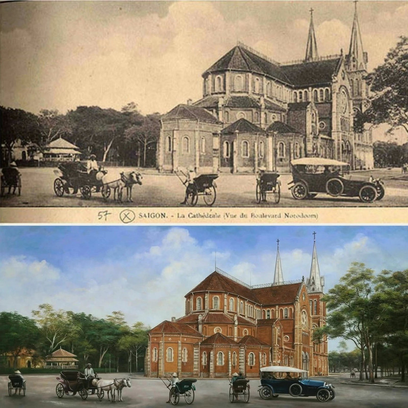 La cathédrale Notre-Dame de Saïgon, à la fin du XIXᵉ et au début du XXᵉ siècle. Photo: vnexpress.net