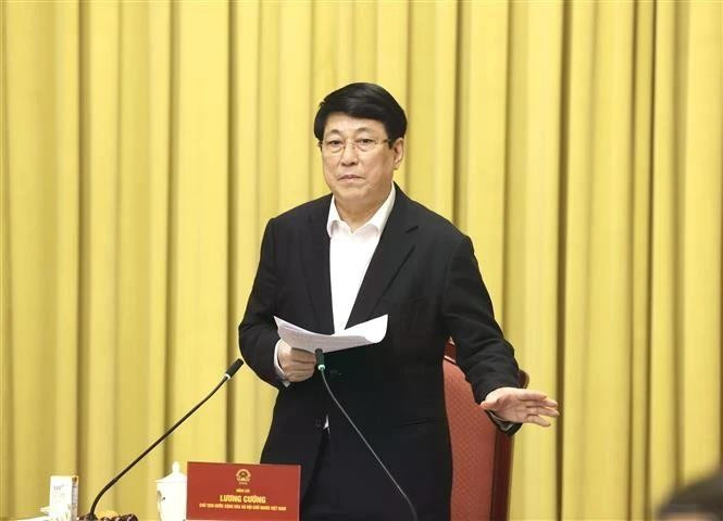 Le président Luong Cuong s’exprime lors de la réunion, à Hanoi, le 27 janvier. P