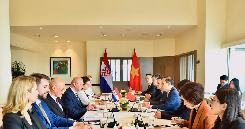 Le ministre vietnamien des Affaires étrangères, Lê Hoai Trung (droite) s'entretient avec le ministre croate des Affaires étrangères et européennes, Gordan Grlić Radman, en visite officielle au Vietnam. Photo: Ministère vietnamien des Affaires étrangères 