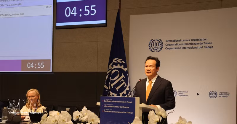 L'ambassadeur Mai Phan Dung prononce un discours lors de la séance plénière de la 114e session de la Conférence internationale du Travail. Photo: VNA