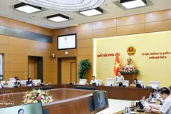 Le vice-président de l’Assemblée nationale, Nguyên Khac Dinh, s’exprime sur le sur le projet de code de procédure pénale (amendé), devant le Comité permanent de l’Assemblée nationale. Photo : VNA