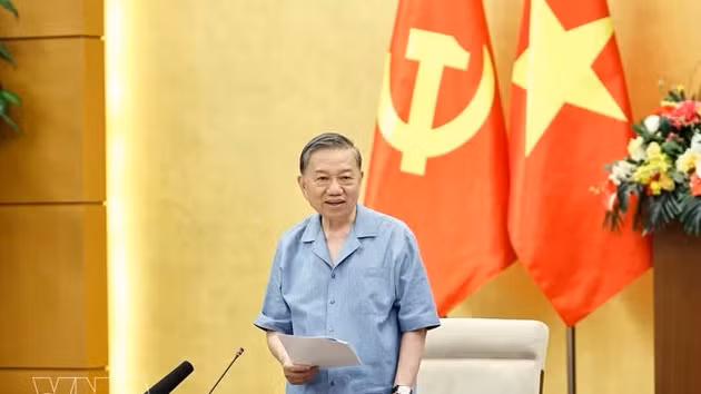 Le secrétaire général du Parti communiste du Vietnam (PCV) et président To Lam à la réunion. Photo : VNA.