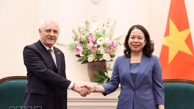 La vice-présidente de la République, Vo Thi Anh Xuan, reçoit l'ambassadeur d'Argentine au Vietnam, Marcos Antonio Bednarski, Photo : VNA.