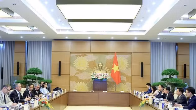 Le vice-président de l’Assemblée nationale du Vietnam, le général de corps d’armée Nguyên Doan Anh, reçoit président de la Commission de la défense nationale et des forces armées de l’Assemblée nationale française, Jean-Michel Jacques, à Hanoi, le 2 juin. Photo : VNA.