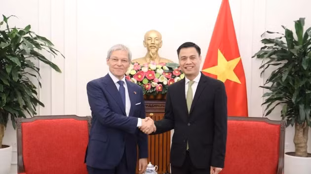 Le vice-ministre des Affaires étrangères, Dang Hoang Giang, a reçu M. Dacian Cioloș, ancien Premier ministre de Roumanie. (Photo : Thanh Long)