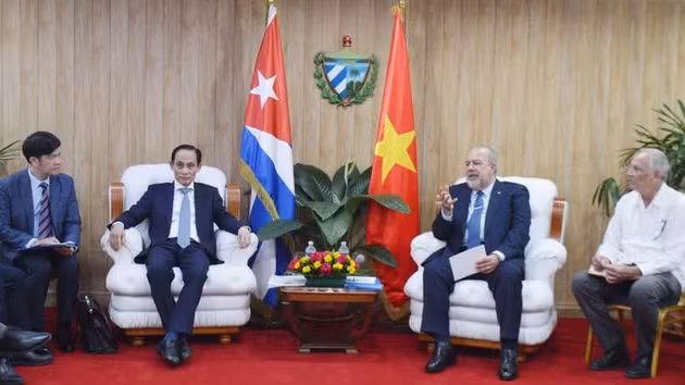 Le ministre des Affaires étrangères Lê Hoai Trung (gauche) et le Premier ministre cubain Manuel Marrero Cruz. Photo : VNA.