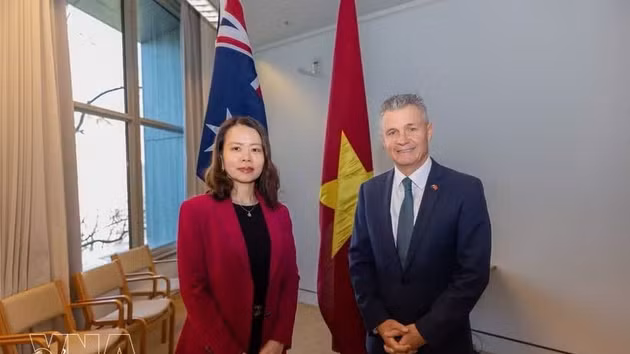 La vice-ministre des Affaires étrangères Nguyen Minh Hang et le co-ministre australien des Affaires étrangères et du Commerce, Matt Thistlethwaite. Photo : VNA.