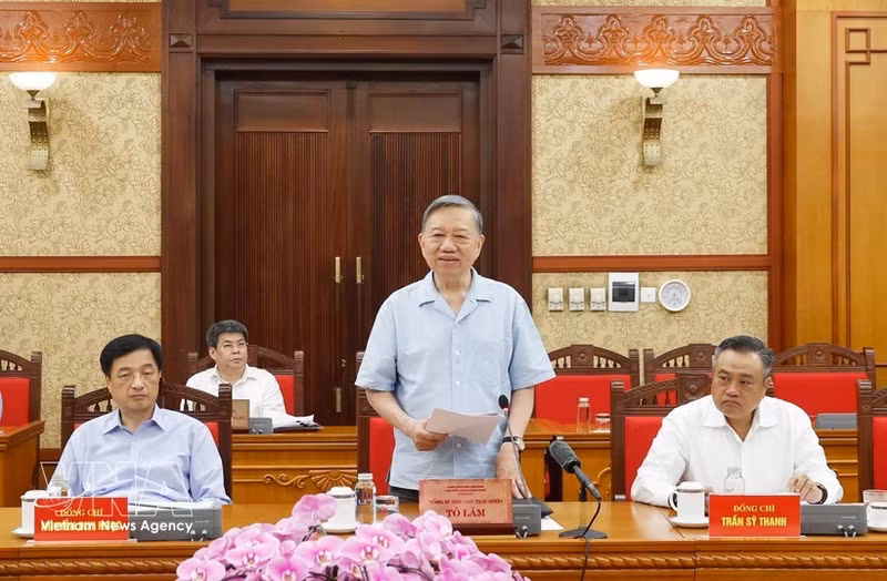 Le secrétaire général du Parti communiste du Vietnam et président de la République, To Lam, s'exprime. Photo: VNA