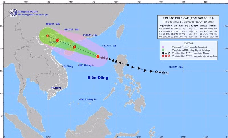 Trajectoire de la tempête tropicale Matmo. Source : Centre national de prévision hydrométéorologique du Vietnam.