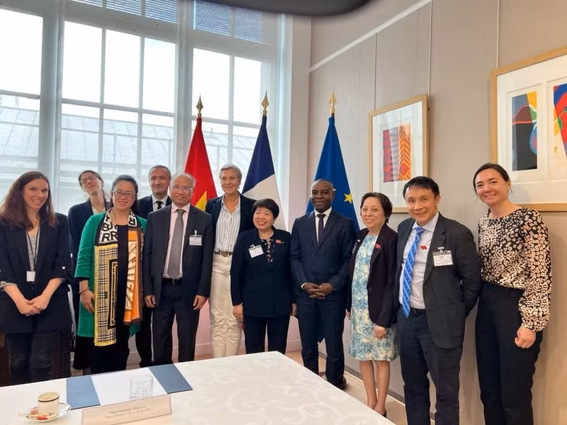 Le ministre délégué auprès du ministre de l’Europe et des Affaires étrangères, chargé de la Francophonie et des Partenariats internationaux, Thani Mohamed-Soilihi (4e à partir de la droite) et la vice-présidente de l’Assemblée nationale du Vietnam, Nguyen Thi Thanh (5e à partir de la droite). Photo : VNA.