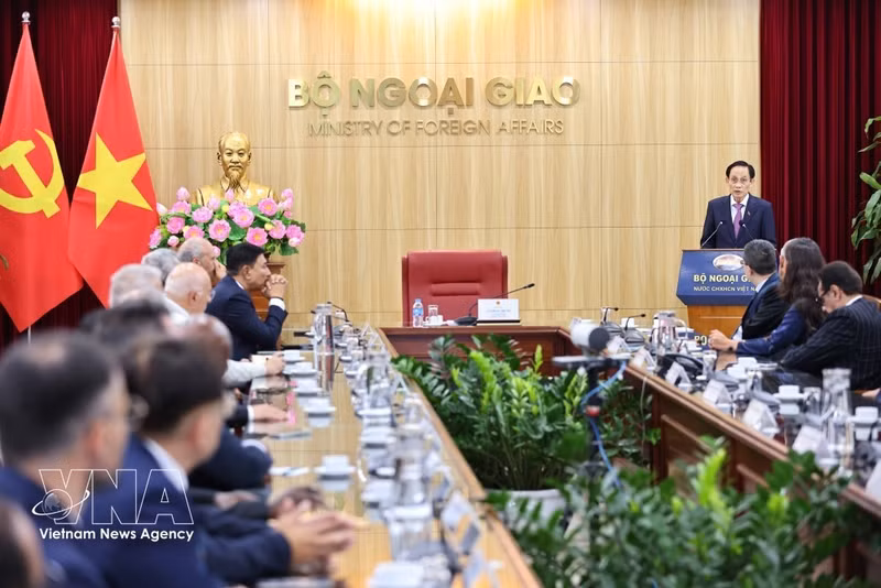 Réunion entre le ministre des Affaires étrangères Le Hoai Trung et les consuls honoraires du Vietnam à l'étranger. Photo : VNA.