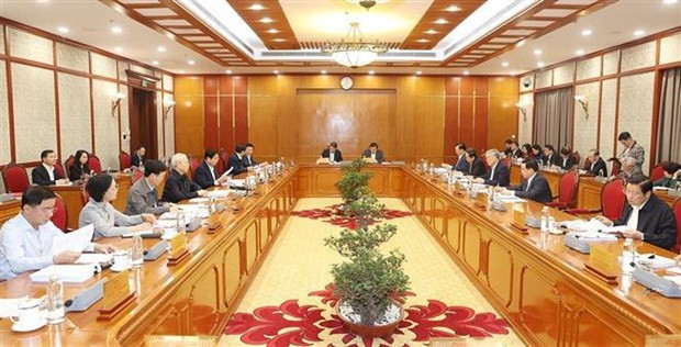 Vue de la réunion du Bureau Politique, à Hanoi, le 30 mars. Photo : VNA. Vue de la réunion du Bureau Politique, à Hanoi, le 30 mars. Photo : VNA.