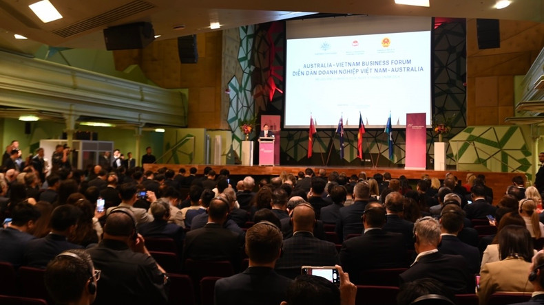 Le Premier ministre Pham Minh Chinh a participé au Forum des affaires Vietnam - Australie. Photo : VOV. Le Premier ministre Pham Minh Chinh a participé au Forum des affaires Vietnam - Australie. Photo : VOV.