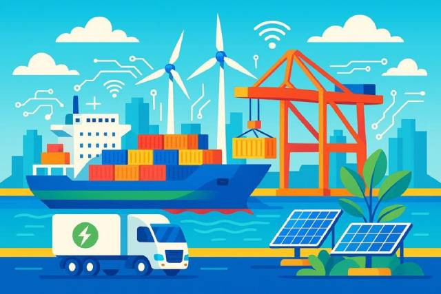 Le système portuaire est orienté vers un développement moderne, écologique et numérisé, Illustration générée par IA. Le système portuaire est orienté vers un développement moderne, écologique et numérisé, Illustration générée par IA.