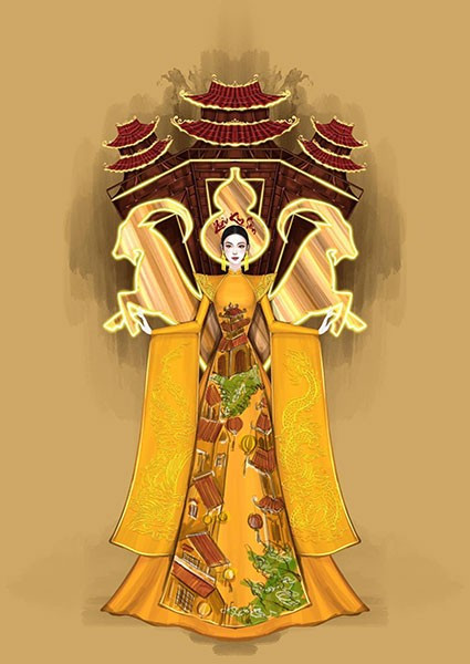 Un design dans la collection d'ao dài "Quintessence de l'ancienne capitale". Photo : NDEL. Un design dans la collection d'ao dài "Quintessence de l'ancienne capitale". Photo : NDEL.
