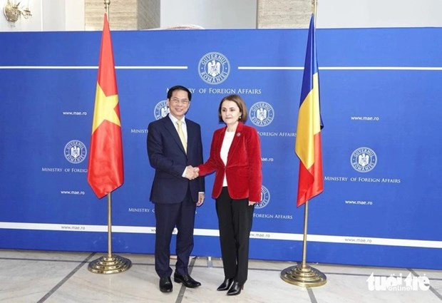 Le ministre des Affaires étrangères Bùi Thanh Son s'est entretenu avec son homologue roumaine Luminita Odobescu. Photo : VNA. Le ministre des Affaires étrangères Bùi Thanh Son s'est entretenu avec son homologue roumaine Luminita Odobescu. Photo : VNA.