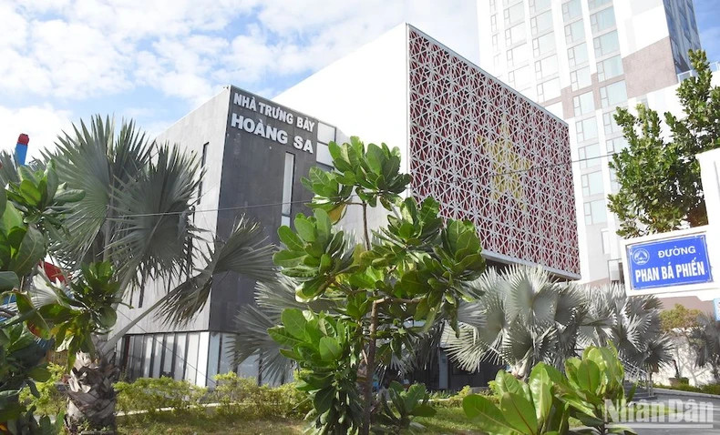 Les amandiers ramenés de l'archipel de Truong Sa verdissent devant la porte de la Maison d'exposition de Hoàng Sa. Photo : NDEL. Les amandiers ramenés de l'archipel de Truong Sa verdissent devant la porte de la Maison d'exposition de Hoàng Sa. Photo : NDEL.