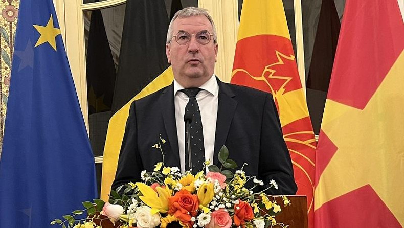 Le ministre-président de la Fédération Wallonie-Bruxelles (Belgique), Pierre - Yves Jeholet prend la parole. Photo : Mai Khanh/NDEL Le ministre-président de la Fédération Wallonie-Bruxelles (Belgique), Pierre - Yves Jeholet prend la parole. Photo : Mai Khanh/NDEL