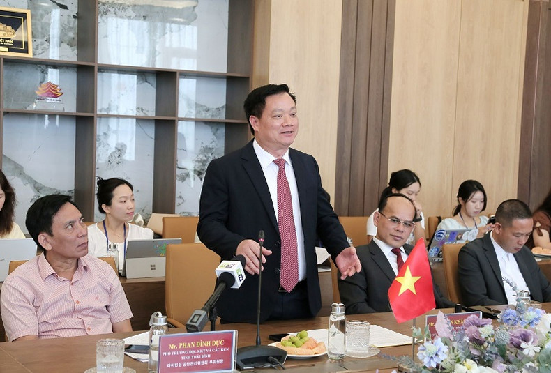 Le président du Comité populaire provincial de Thai Binh, Nguyên Khac Thân, s'exprime lors de l'événement. Photo : baodautu.vn