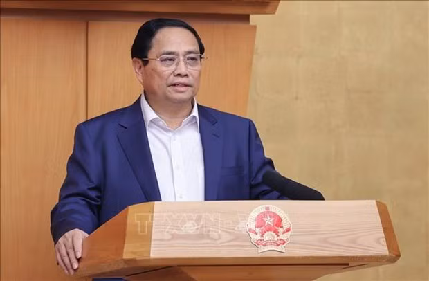 Le PM Pham Minh Chinh s'exprime lors de la réunion. Photo : VNA.