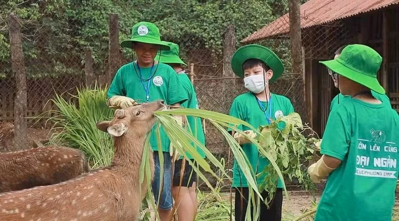 Les élèves sont enthousiastes en visitant le parc avec notamment la rencontre avec le monde d'animaux. Photo : VNA.