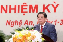 Phan Dinh Trac, membre du Bureau politique et chef de la Commission centrale des Affaires intérieures du Parti, s'exprime au 20e Congrès de l’organisation du Parti de la province centrale de Nghe An. Photo : VNA.