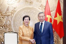 Le secrétaire général du Parti To Lam reçoit l’ambassadrice du Cambodge Chea Kimtha à Hanoï. Photo : VNA.