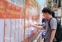 Des étudiants de Université pédagogique et technique – Université de Da Nang consultent la liste des candidats affichée au sein de l’établissement. Photo : VNA.