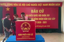 Des pêcheurs votent au bureau de vote de Da Le, dans la zone spéciale de Truong Sa, province de Khanh Hoa, au Centre du Vietnam. Photo : VNA.