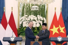 Le secrétaire général du Parti communiste du Vietnam, To Lam (gauche) et le président indonésien, Prabowo Subianto, également président du Parti du Mouvement de la Grande Indonésie (Gerindra), ont annoncé l'établissement du partenariat stratégique global Vietnam-Indonésie, le 10 mars 2025 à Jakarta. Photo : VNA.