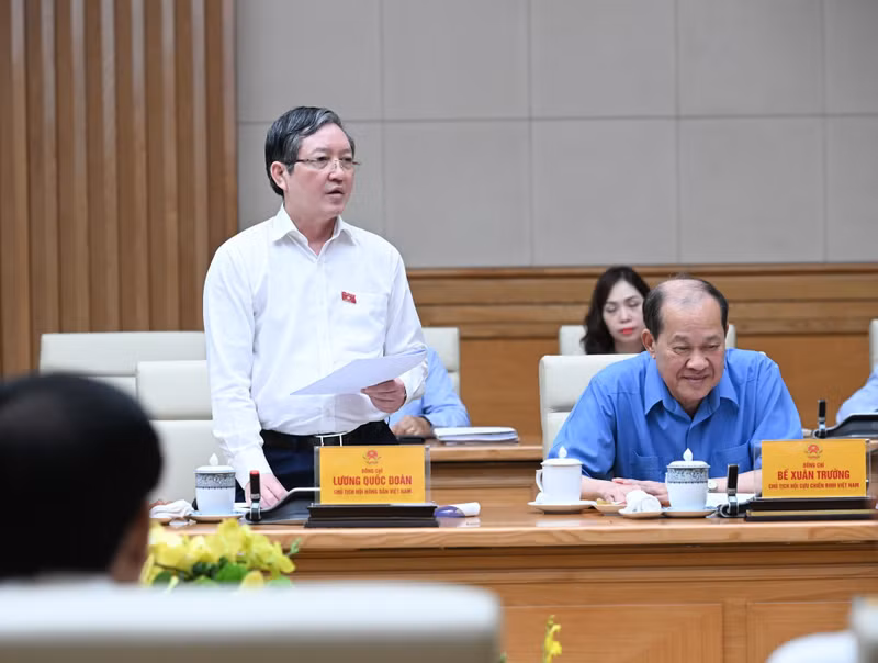 Le président de l'Association des agriculteurs du Vietnam, Luong Quoc Doan, prend la parole lors de la réunion. Photo : Tran Hai/NDEL