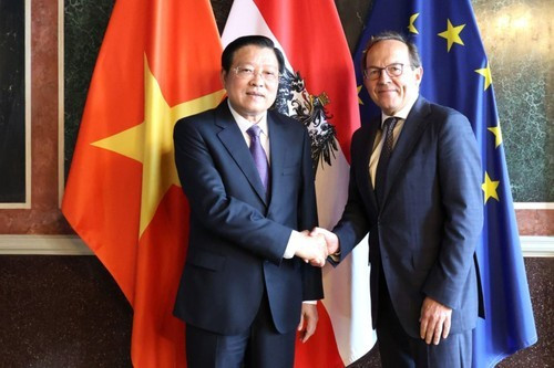 Phan Dinh Trac, chef de la Commission centrale des affaires politiques intérieures (gauche) et Peter Haubner, vice-président du Conseil national. Photo : VNA.